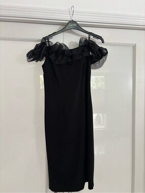 Joseph Ribkoff Black One-Shoulder Ruffle Dress